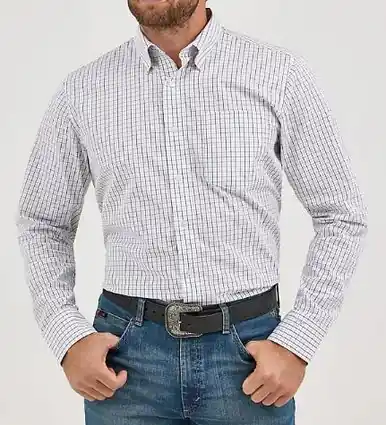 SALE Wrangler® Cody Johnson™ Men's L/S White/Charcoal Windowpane Button Shirt - Sale Barn