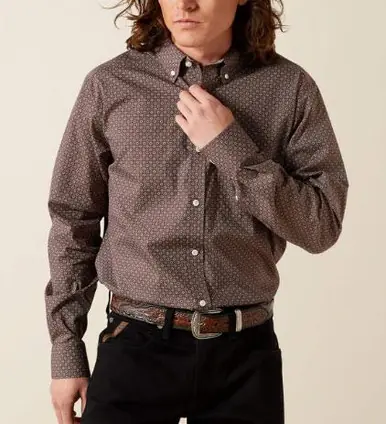 SALE Ariat® Men's L/S Brown Print WF Arthur Classic Fit Button Shirt - Sale Barn