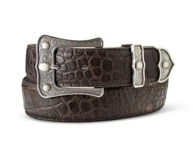Ariat® Ladies' Brown Crocodile Print Belt with 3-Piece Buckle