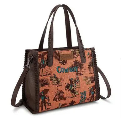 Montana West Wrangler® Brown/Vintage Rodeo Print Satchel/Crossbody Purse - Brands