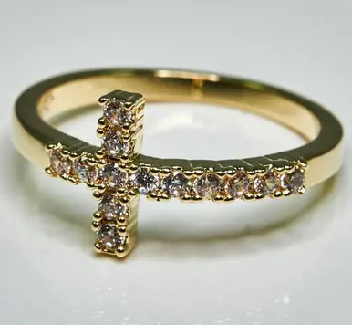 R.S. Covenant® Ladies' Gold-tone Sideways CZ Cross Ring
