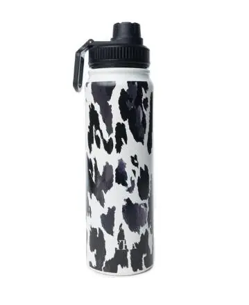 Myra® Moo & Bloom Stainless Water Bottle in Black Leopard Print - Accessories