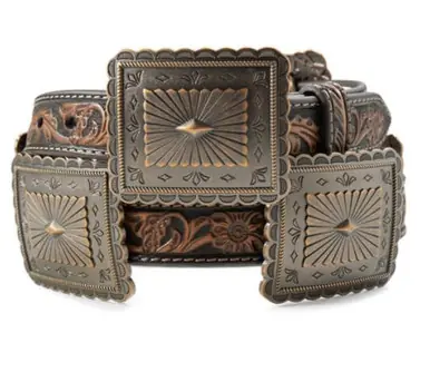 Ariat® Ladies' Brown Floral Embossed/Square Concho Belt - Brands