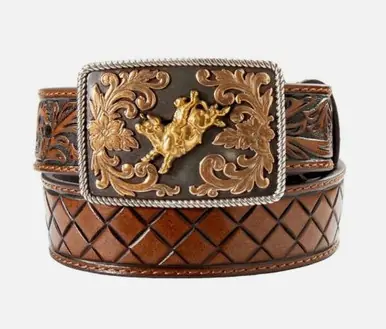3D Belts® Boys' Brown Diamond Embossed/Floral Billets Belt with Bull Rider Buckle - Accessories
