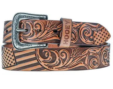 Hooey® Men's Liberty Roper Filigree Tan Leather/Brown Hand Painted Accents Belt - Brands