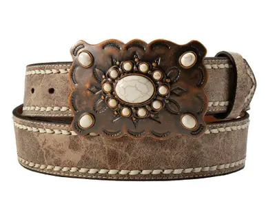 Angel Ranch® Ladies' Brown Belt with Copper/White Stones Buckle - Accessories