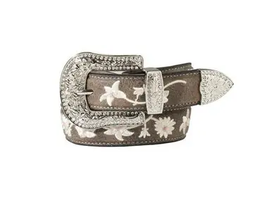 Angel Ranch® Girls' Grey Floral Embroidered Belt - Accessories