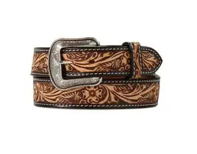 3D® Men's Brown Tooled/Diamond Cross Conchos/Calf Hair Belt - Accessories