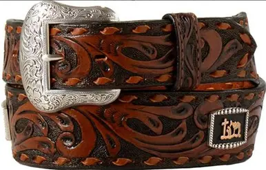 3D® Men's Brown Tooled/Bucklace Prayer Concho Tapered Belt - Accessories