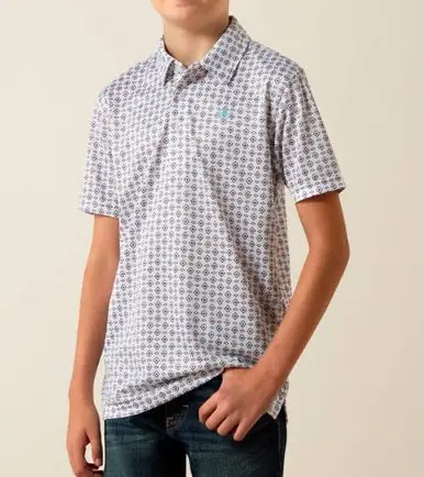 Ariat® Boy's S/S White/Multi Southwest Print Polo Shirt - Kids