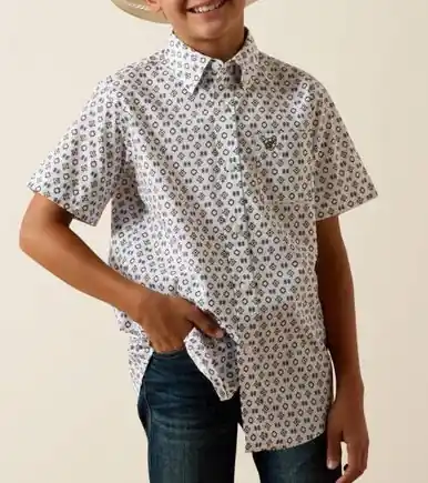 Ariat® Boys' S/S White Southwest Print Seton Button Shirt - Kids