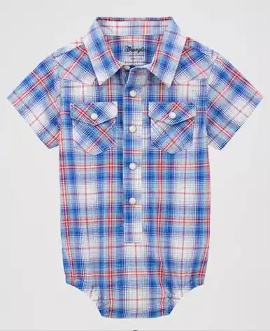 Wrangler® Baby Boys' S/S Daisy Blue/Red Plaid Snap Bodysuit - Brands