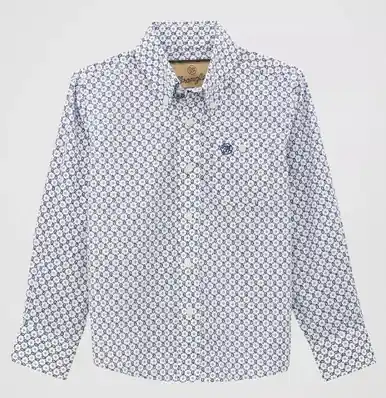 Wrangler® Boys' L/S Navy/White Circle Geo Print Button Shirt - Kids