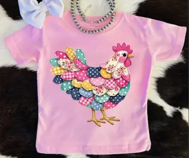 Buckin' Baby® Infant/Toddler S/S Pink Patchwork Chicken T-Shirt