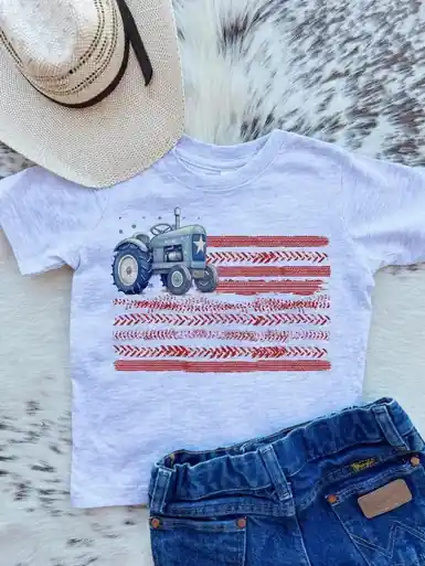 Buckin' Baby® Infant/Toddler S/S Grey Tractor Flag T-Shirt