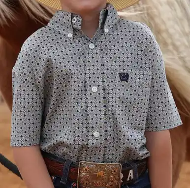 Cinch® Boys' S/S Multicolor Geo Print Button Shirt - Kids