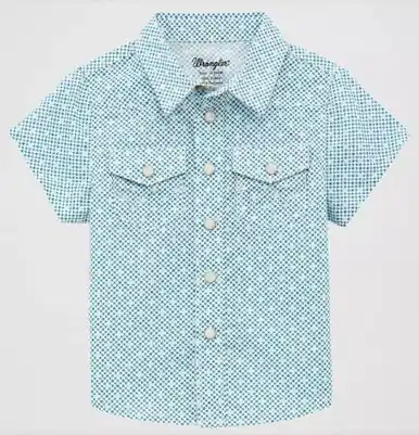 Wrangler® Little Boys' S/S Teal Geo Western Snap Shirt - Kids
