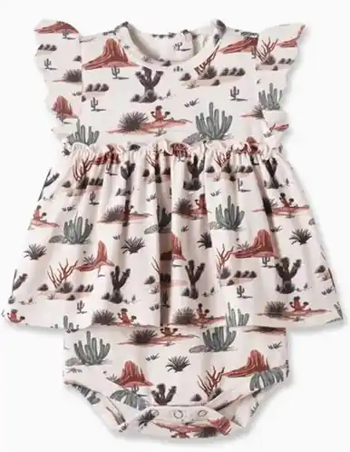 Tesa Babe® Infant Girls' S/S Beige Cactus Trails Skirted Bodysuit - Kids