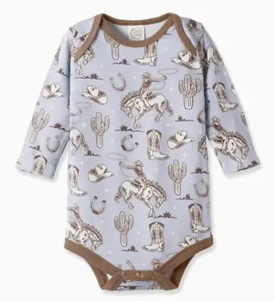 Tesa Babe® Infant Boys' L/S Blue Western Cowboy Bamboo Bodysuit - Kids