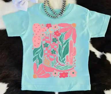 Buckin' Baby® Girls' S/S Turquoise Cowgirl Boot T-Shirt