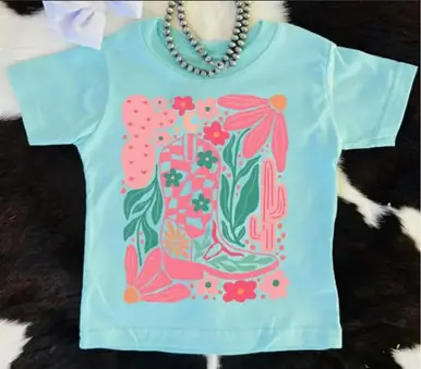 Buckin' Baby® Infant/Toddler Girls' S/S Turquoise Cowgirl Boot T-Shirt