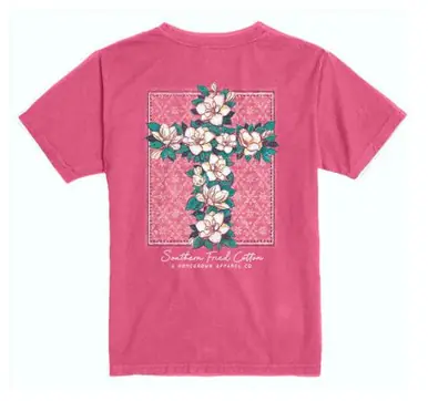 Southern Fried Cotton® Girls' S/S Crunchberry Pink Magnolia Cross T-Shirt