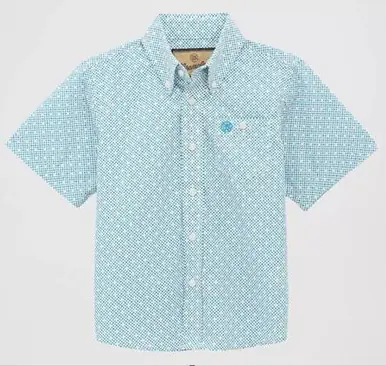 Wrangler® Boys' S/S Teal Geo Print Classic Button Shirt - Brands