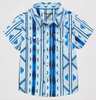 Wrangler® Infant/Toddler Boys' S/S Icy Blue Aztec Print Snap Shirt - Brands