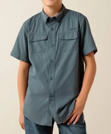 Ariat® Boys' S/S Dark Slate VentTEK Outbound Classic Fit Button Shirt - Kids
