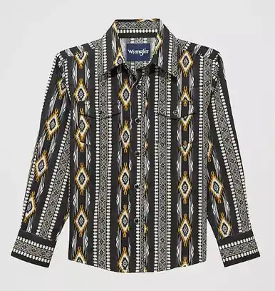 Wrangler® Boys' L/S Crow Black Checotah Snap Shirt - Kids