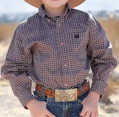 Cinch® Boys' L/S Pink Weave Print Button Shirt - Kids