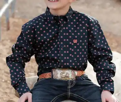 Cinch® Boys' L/S Navy Print Button Shirt - Kids