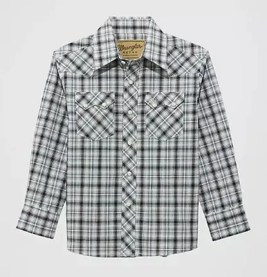 Wrangler Retro® Boys' L/S Pine Black Plaid Snap Shirt - Kids