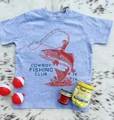 Buckin' Baby® Boy's S/S Grey Cowboy Fishing Club T-Shirt