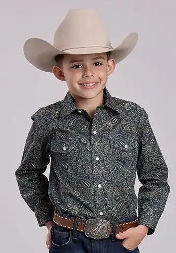 Roper® Boys' L/S Forest Green Paisley Print Snap Shirt - Brands