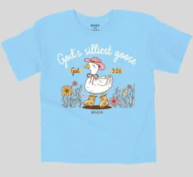Kerusso® Girls' S/S Blue God's Silly Goose T-Shirt