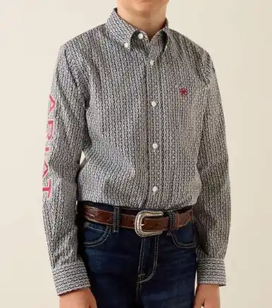 Ariat® Boys' Black/White/Red Team Ward Button Shirt - Kids