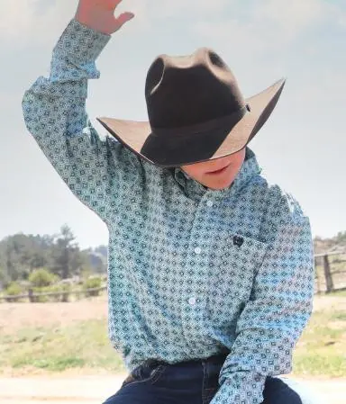 Cinch® Boys' L/S Turquoise Print Button Shirt - Brands