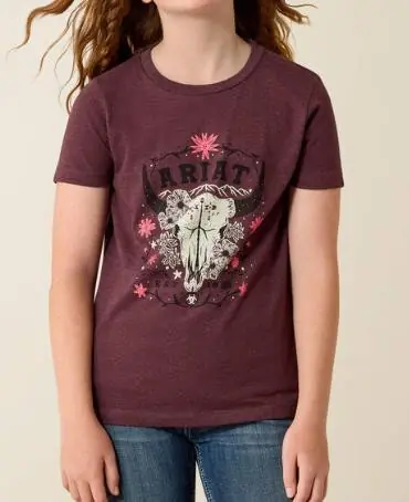 Ariat® Girls' S/S Wine Skulls Florals T-Shirt