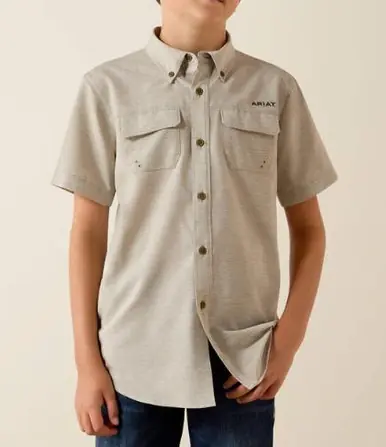 Ariat® Boys' S/S Heathered Green VenTEK Classic Fit Button Shirt - Brands