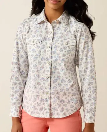 Ariat® Girls' L/S Cream/Multicolor Floral Stardust Snap Shirt - Brands