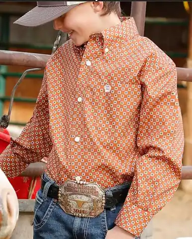 Cinch® Boys' L/S Brown Geo Print Button Shirt - Kids