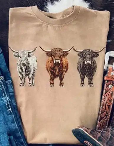 Buckin Baby® Boys' S/S Sand Highland Cows Three T-Shirt