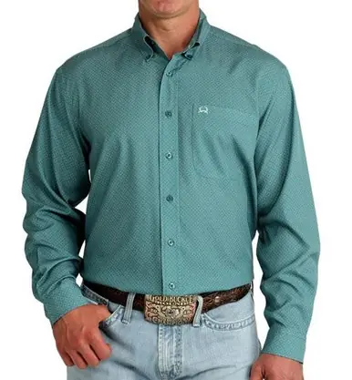 Cinch® Men's L/S Teal Geo Print ArenaFlex Button Shirt - Mens