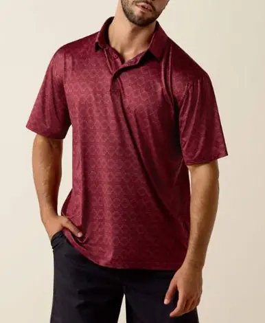 Ariat® Men's S/S Scarlet Heather Southwest Print Polo Shirt - Mens