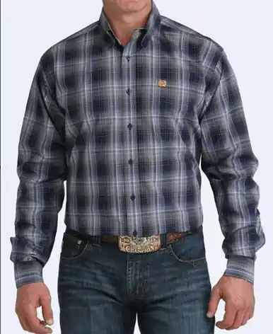 Cinch® Men's L/S Navy Classic Fit Plaid Button Shirt - Mens