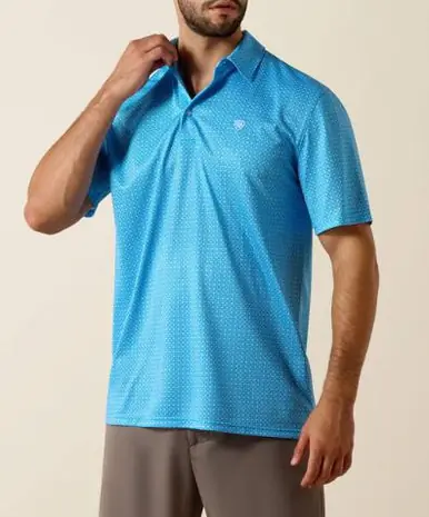 Ariat® Men's S/S Ibiza Blue Geo Print Polo Shirt - Mens