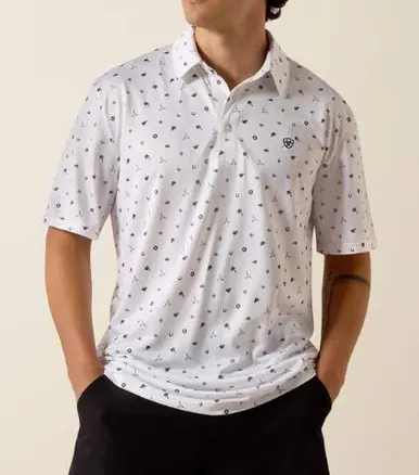 Ariat® Men's S/S White Western Toss Print Polo Shirt - Mens