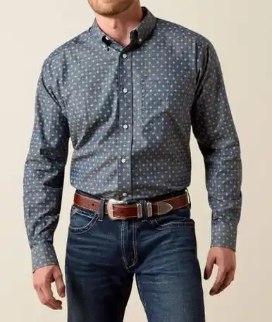 Ariat® Men's L/S Chambray Blue WF Walden Classic Fit Button Shirt - Brands