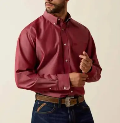 Ariat® Men's L/S Rhubarb WF Pinpoint Oxford Button Shirt - Mens